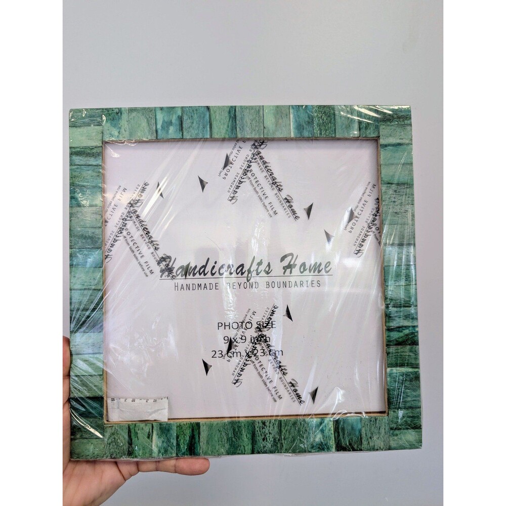 2 Classic Green Bone Inlay Picture Frames 9x9 NEW